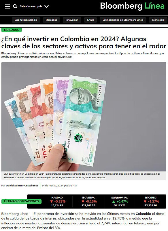 En qu invertir en Colombia en 2024? Algunas claves de los sectores y activos para tener en el radar
